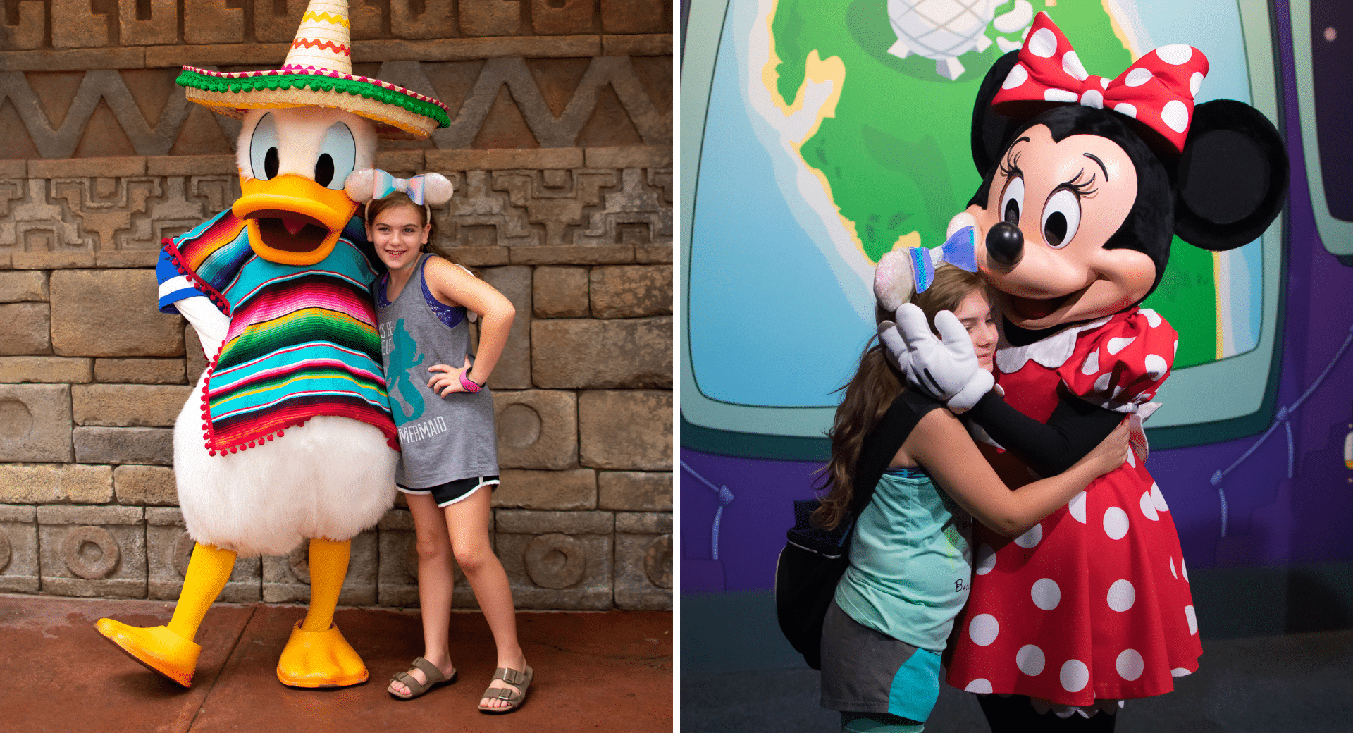 Donald Duck and Minnie Mouse with young girl at Epcot