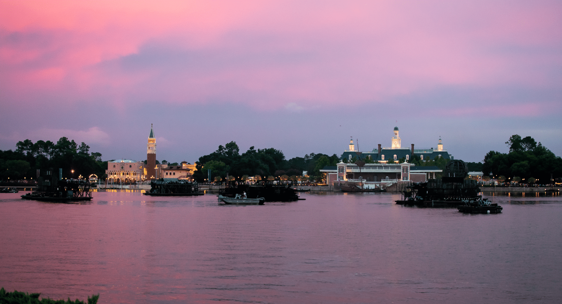 World Showcase Lagoon at Sunset