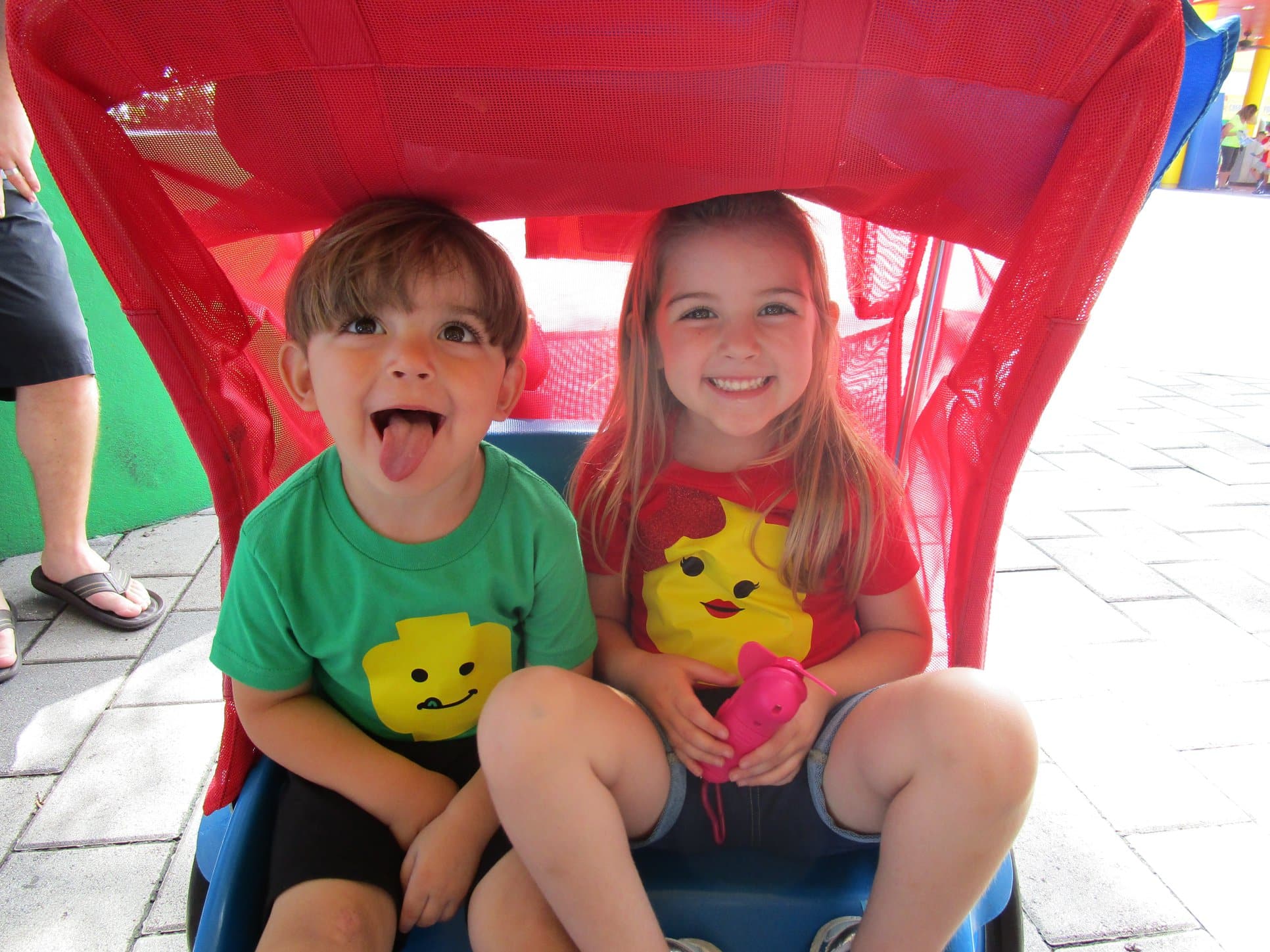 Kids in a stroller at LegoLand Florida Resort