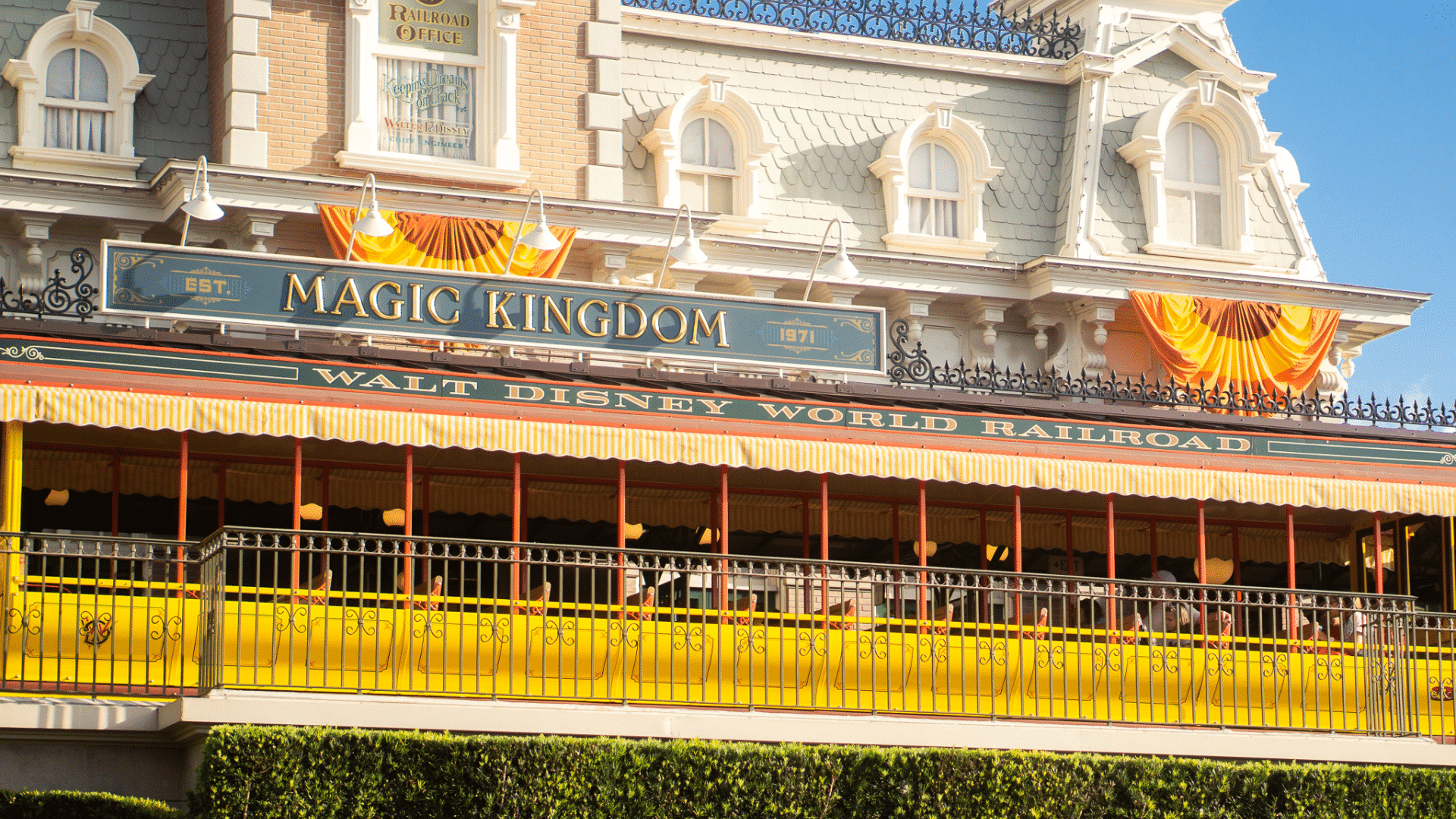 Magic Kingdom Train Station at Walt Disney World decorated for Halloween