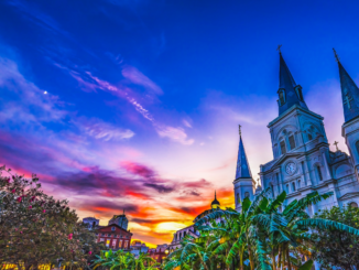 St. Louis Cathedral from Jackson Square in New Orleans at dusk