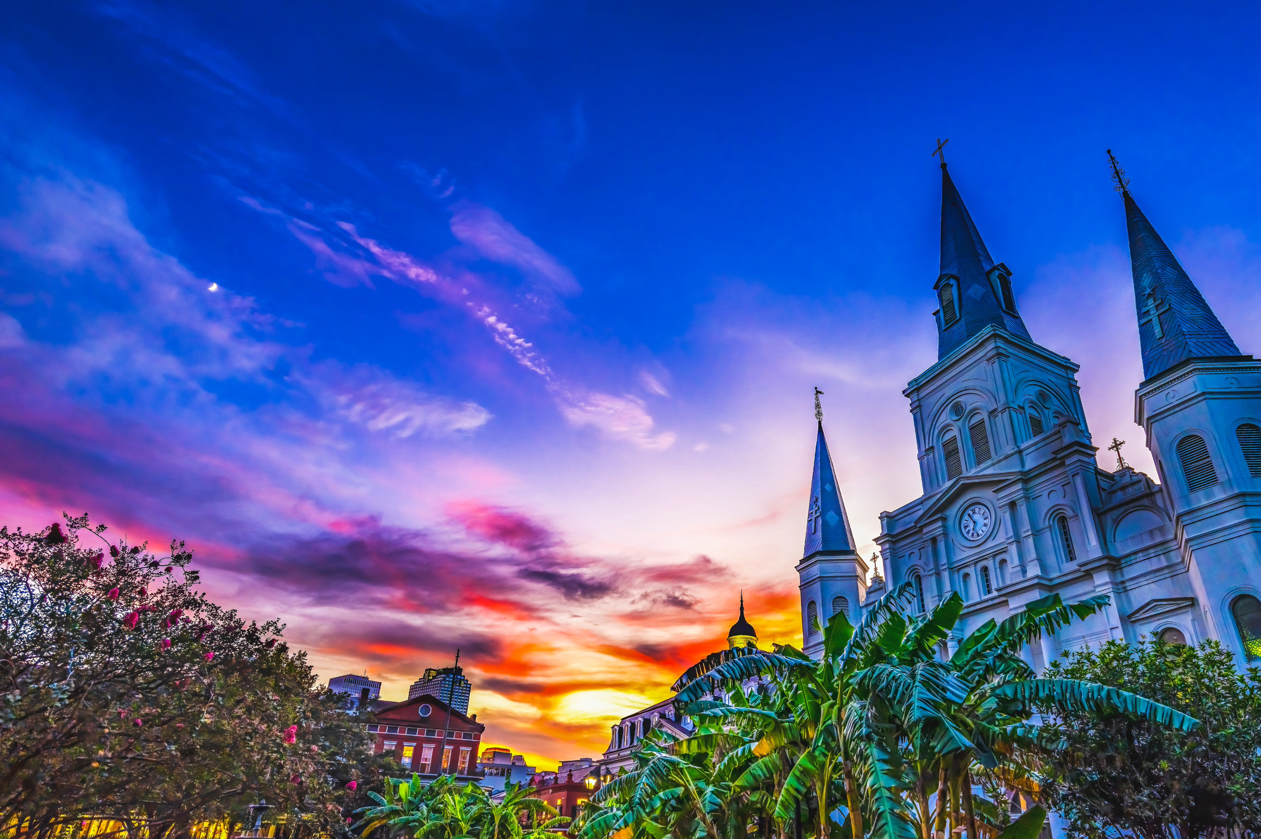 St. Louis Cathedral from Jackson Square in New Orleans at dusk 