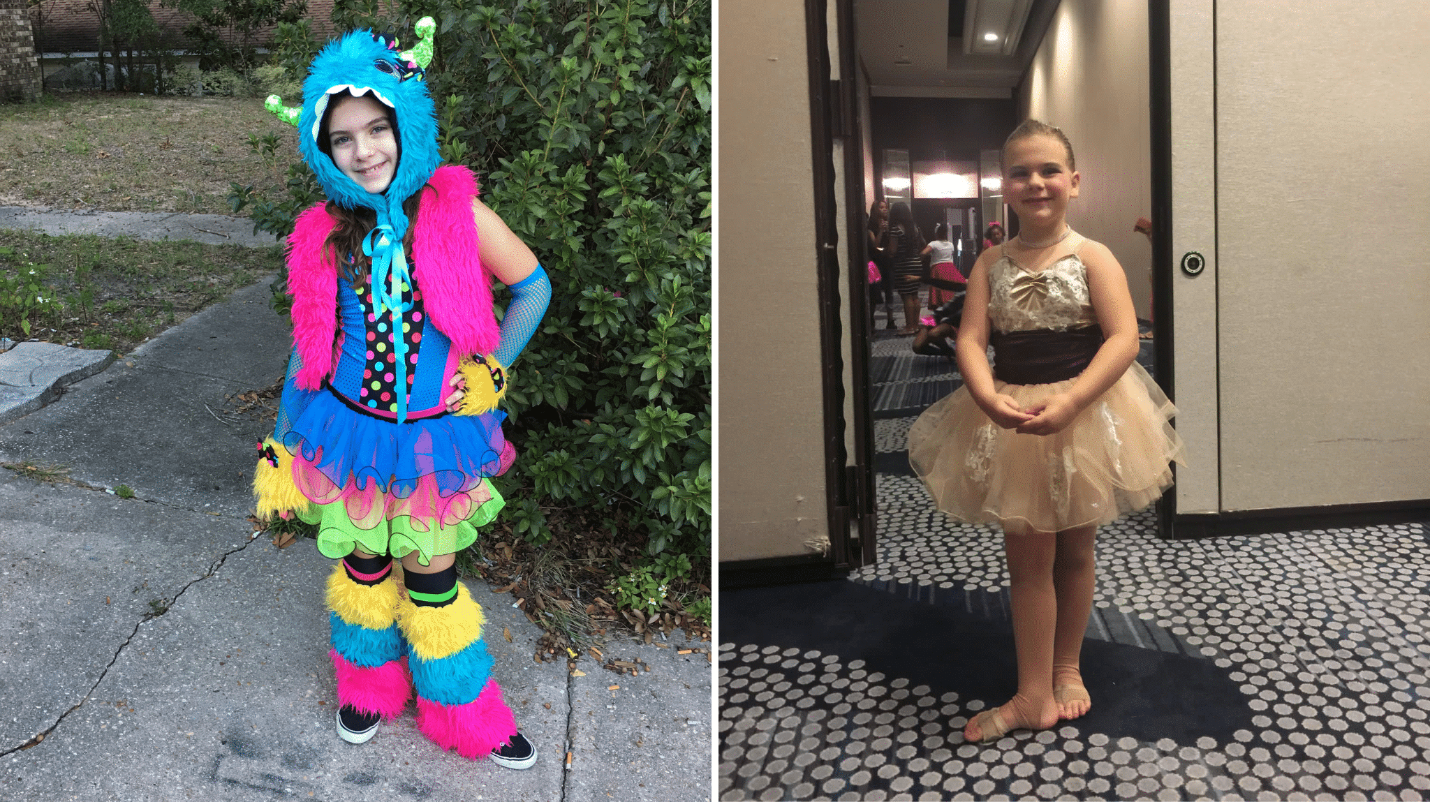 Girl in Monster Costume and in a ballet costume