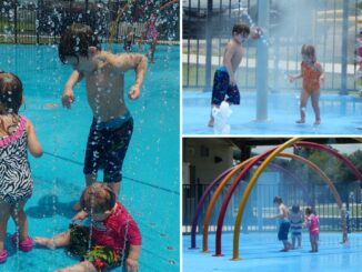 Children playing at Ormond Spray Park in Destrahan, Louisiana