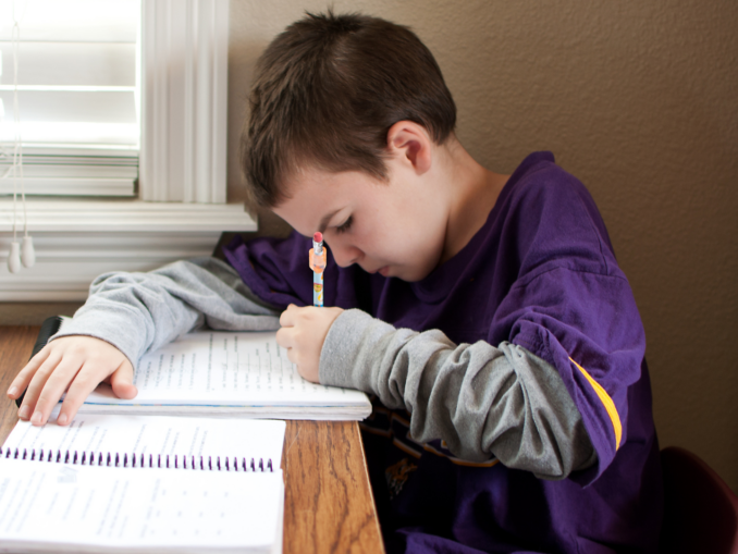 Boy doing grammar work at home