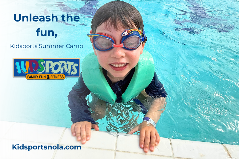 Child in a pool at Ochsner Fitness Elmwood, Kidsports Summer Camp 