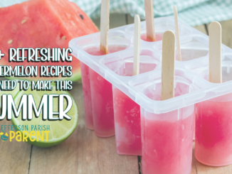 Homemade watermelon popsicles with cut watermelon and lime in the background with text 70+ Refreshing Watermelon Recipes for Summer